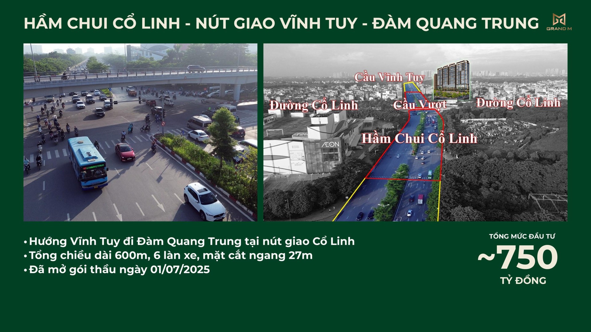 Vị trí The Magnolia hưởng lợi từ hầm chui Cổ Linh - nút giao Vĩnh Tuy