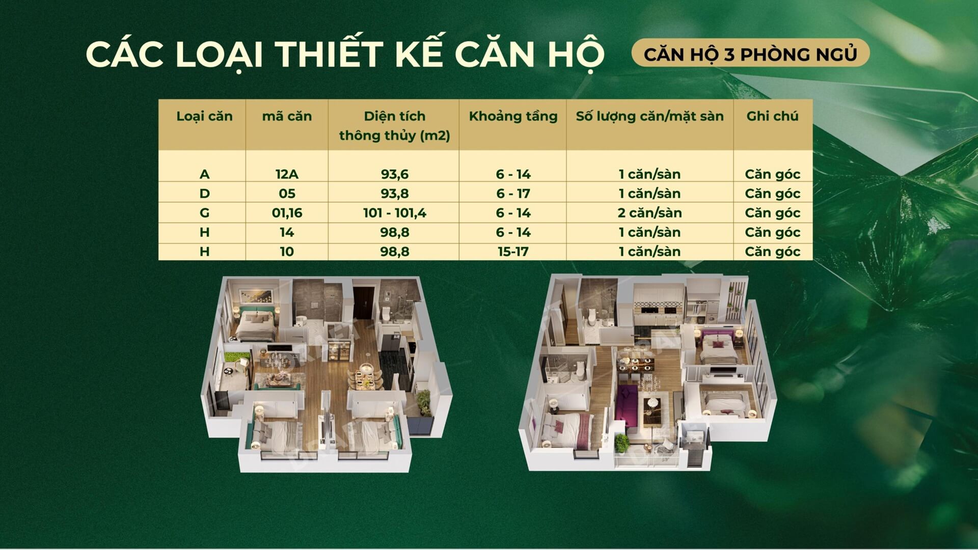 thiết kế căn hộ 3 phòng ngủ dự án northern emerald long biên